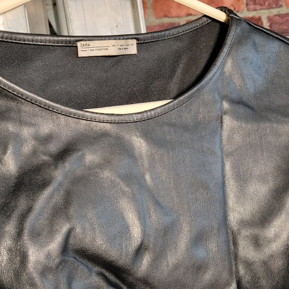 Zara Black Sleeveless Faux Leather Adjustable Tie Crop Top Size Small - Picture 4 of 5